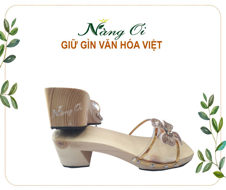 guốc mộc nữ cao 5cm quai trong đính hoa lấp lánh